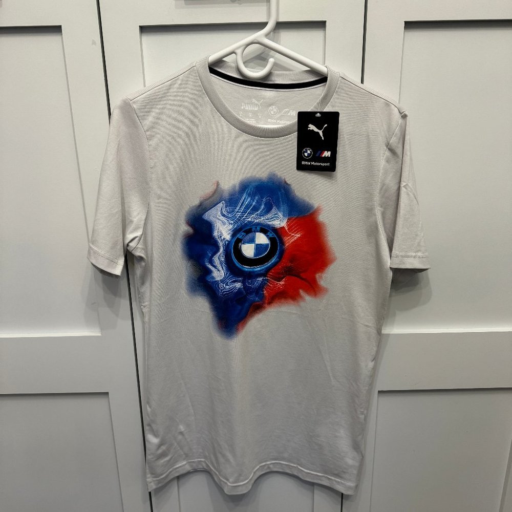 Puma BMW Motorsports Graphic T Shirt - Men's Small - Cotton Blend - White - NWT